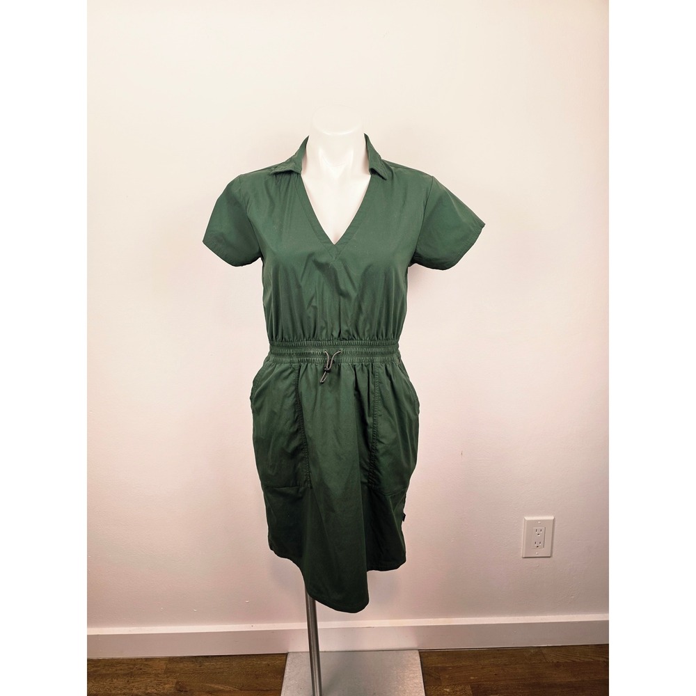 REI Co-op Womens Forest Green V-Neck Collared Active Hiking‎ Dress Small 227645